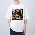 デザインウェアハウスちひろのハチワレにゃんこ Oversized T-Shirt