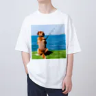 the dog is ⚫︎⚫︎ing ✖️✖️のthe dog is fishing fish Oversized T-Shirt