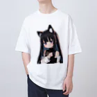 ケモ耳美少女キツネちゃん（AIart）の長い黒髪の愛らしい獣耳の少女 Oversized T-Shirt