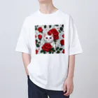 Feline-Bouquetの薔薇の中の猫 オーバーサイズTシャツ