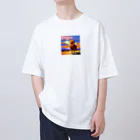 フリーダムの勇ましいライオン　ピクセルアート オーバーサイズTシャツ