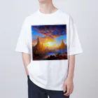宇宙開発デザイン科の夕陽の中の城 オーバーサイズTシャツ