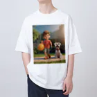 ワンダーワールド・ワンストップの男の子と愛らしいシュナウザー・ドッグ② オーバーサイズTシャツ