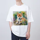 こころやすらぐの水彩子犬　柴犬 オーバーサイズTシャツ