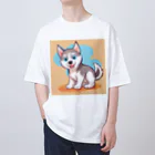 gobosyokaiのかわいいハスキーの子犬のイラストグッズC Oversized T-Shirt