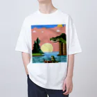 あったらいいなのドット絵のワニと湖畔の月 Oversized T-Shirt