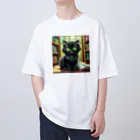 yoiyononakaの図書室の黒猫01 オーバーサイズTシャツ