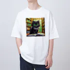 yoiyononakaの図書室の黒猫02 オーバーサイズTシャツ