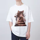 シロクマペンギンのネコちゃんとチョコレートケーキ Oversized T-Shirt