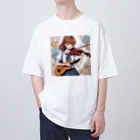 ほっこり絵音舎の弦楽器好きのチョコちゃん オーバーサイズTシャツ