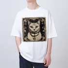 Asami アンティークのヴィンテージキャットアート・クラシックキャットキャンバス Oversized T-Shirt