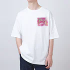 大漁旗　和柄のshopのピンク鳳凰　波　和柄 Oversized T-Shirt