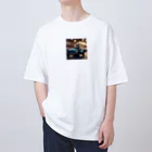 araiguma_shopのカーレースに参加しているアライグマ Oversized T-Shirt