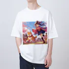 推しの美少女とアイドルの桜の中を犬と走る女の子 オーバーサイズTシャツ