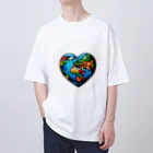 KULIEITAの地球の日　Earth day 地球　ハート　ブルー オーバーサイズTシャツ