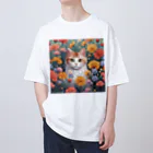 FLOWERアニマルのロココFLOWERキャットコスモス オーバーサイズTシャツ