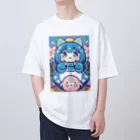 カピパーラ🐻の青い髪の姫とピンクのかわいい生物♪ Oversized T-Shirt