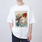 AQUAMETAVERSEの帽子をかぶった可愛い子猫 Marsa 106 Oversized T-Shirt