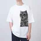 手書きイラストで猫ミームの困惑する猫 オーバーサイズTシャツ