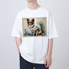 Animal Illustration shopのパピヨン　Papillon　水彩画風 オーバーサイズTシャツ