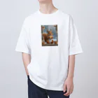 Colorful Canvasの窓辺でクッキーを食べるリス Oversized T-Shirt