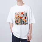 Grazing Wombatのヴィンテージなボヘミアンスタイルの花柄　Vintage Bohemian-style floral pattern オーバーサイズTシャツ