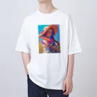 AQUAMETAVERSEのツバの広い帽子と春の花　ラフルール　1859 オーバーサイズTシャツ