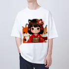 まんまるちゃんの狐娘とかわいい狐 オーバーサイズTシャツ