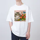 Y m @Y's shopの猫とチューリップ オーバーサイズTシャツ