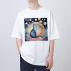 星降る夜にの眠り猫 オーバーサイズTシャツ