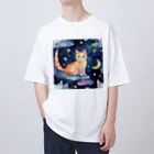 星降る夜にの月と猫 オーバーサイズTシャツ