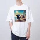 Chocolat15sucreの砂浜で遊ぶ子犬たち Oversized T-Shirt