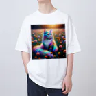 momonekokoの虹色に輝く優雅な猫 オーバーサイズTシャツ