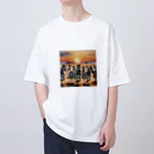 nigihayahiの夕焼けを走るシマウマ オーバーサイズTシャツ