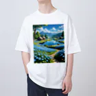 くりちゃんの湖のほとり青の草原 オーバーサイズTシャツ