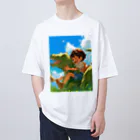 AQUAMETAVERSEの恐竜と少年が楽しく遊ぶ友情　なでしこ1478 オーバーサイズTシャツ