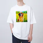 犬好きのしましまの水彩画の犬 花畑のセントバーナードのイラスト Oversized T-Shirt