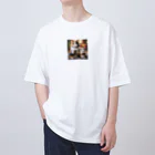 亀蘭タマムシの三毛猫親子のお願い Oversized T-Shirt