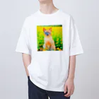 猫好きの谷の猫の水彩画/花畑のトンキニーズねこのイラスト/ポイントネコ オーバーサイズTシャツ