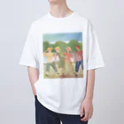 かわいいアートショップの夏　水彩画　友達 オーバーサイズTシャツ