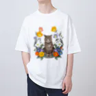 MIdesignの花と猫 オーバーサイズTシャツ