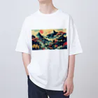 テクノ浮世絵の光彩を放つ自然 - 日本の山々 Oversized T-Shirt