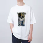 青い猫の真白 オーバーサイズTシャツ