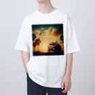 aircooled3のレトロなワーゲン 夕暮れビーチ 2 Oversized T-Shirt