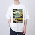 JapanCarStyleの黄色いスポーツカーと日本の風景 オーバーサイズTシャツ