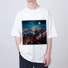 Teesignsの月夜に輝く未来都市 オーバーサイズTシャツ