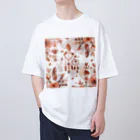 オンラインショップイエローリーフのハート　赤　飾り　羽根　葉　可愛い オーバーサイズTシャツ