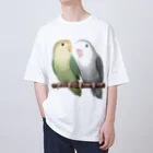 まめるりはことりのコザクラインコ　モーブとオリーブ【まめるりはことり】 オーバーサイズTシャツ