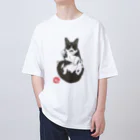 小鳥と映画館の加筆版 招き猫 ハチワレ オーバーサイズTシャツ