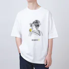 ビールとアート TM-3 Designの名画 × BEER（美人画）黒線画 オーバーサイズTシャツ